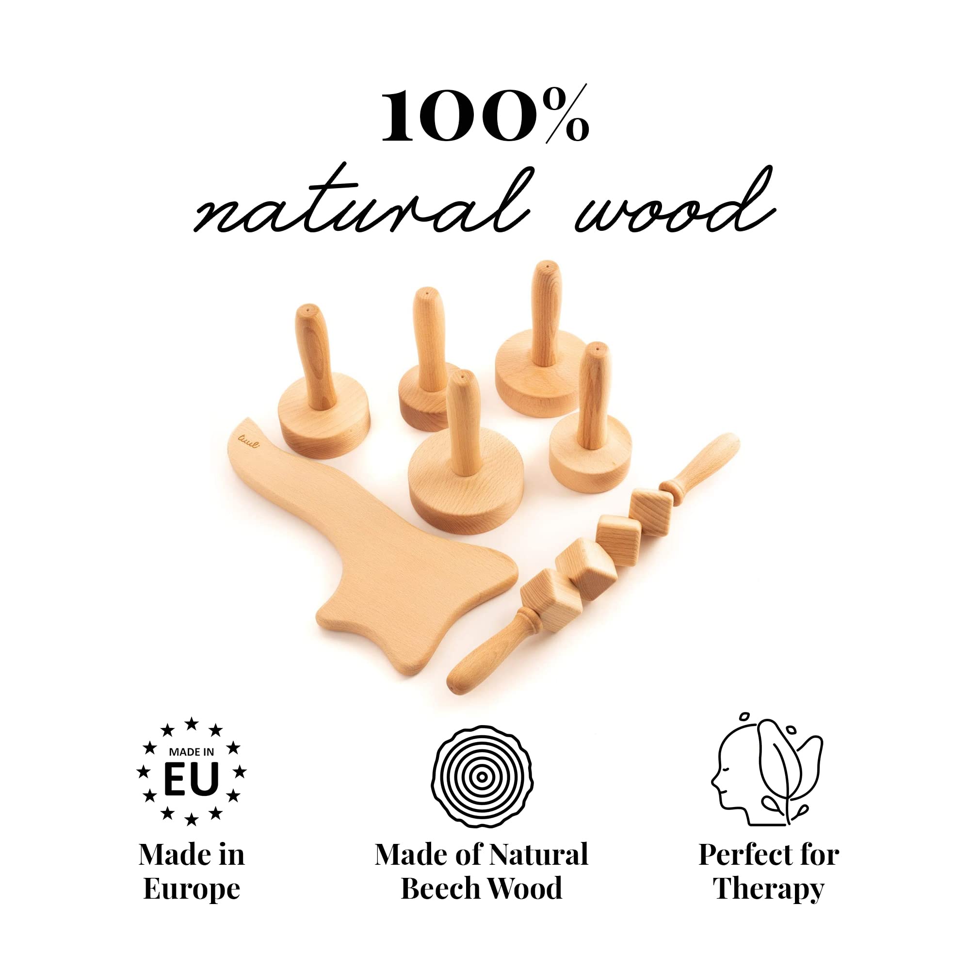 tuuli Accesorios Maderotapia Brasileña Set de Masaje Ventosa Copa Sueca Rodillo Celulitis Drenaje Linfatico Madera