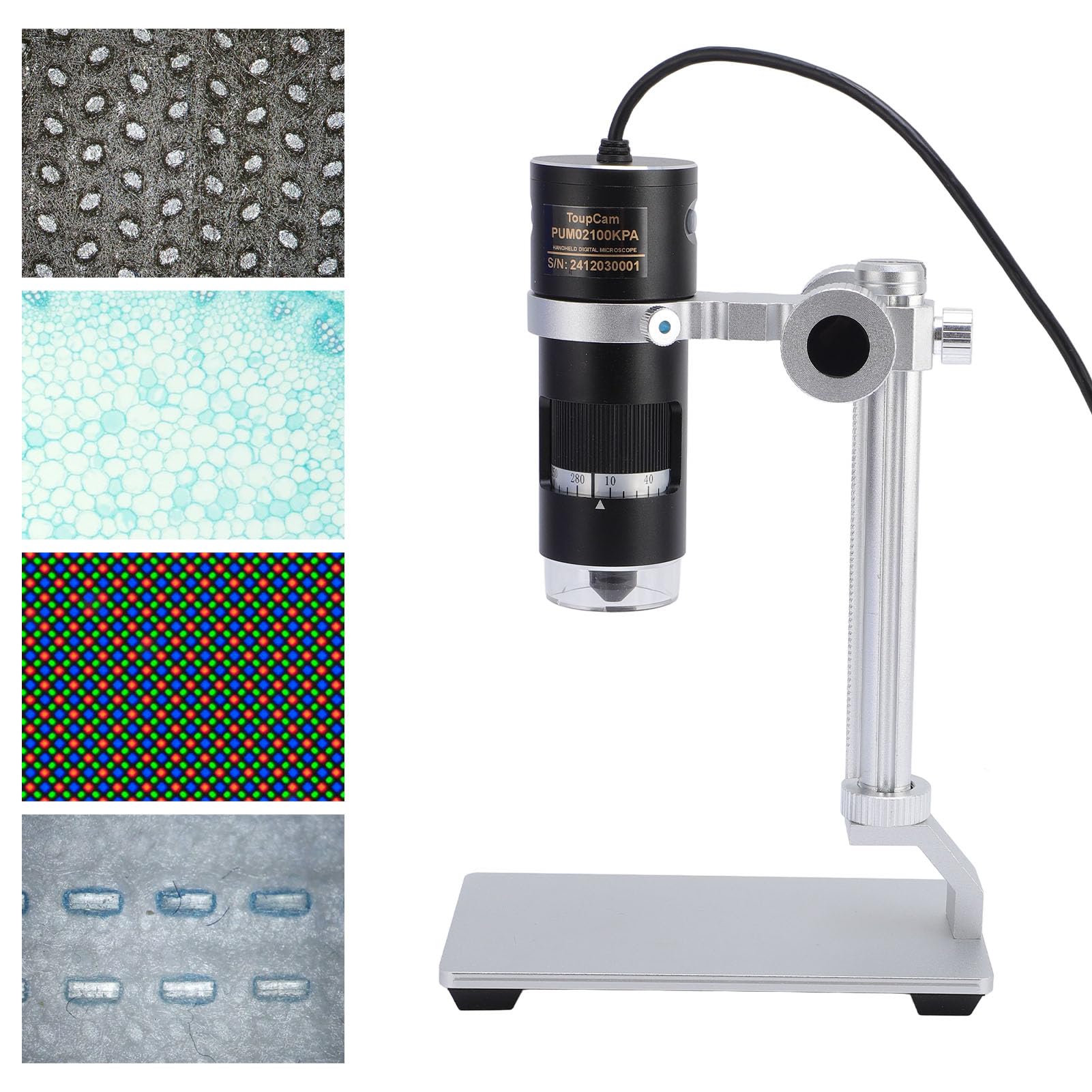 USB-Digitalmikroskop mit Ständer, Digitale Lupenkamera mit 10- Bis 280-facher Vergrößerung, Münzlupe mit 8 LED-Ringlichtern, Kompatibel mit PC-Software