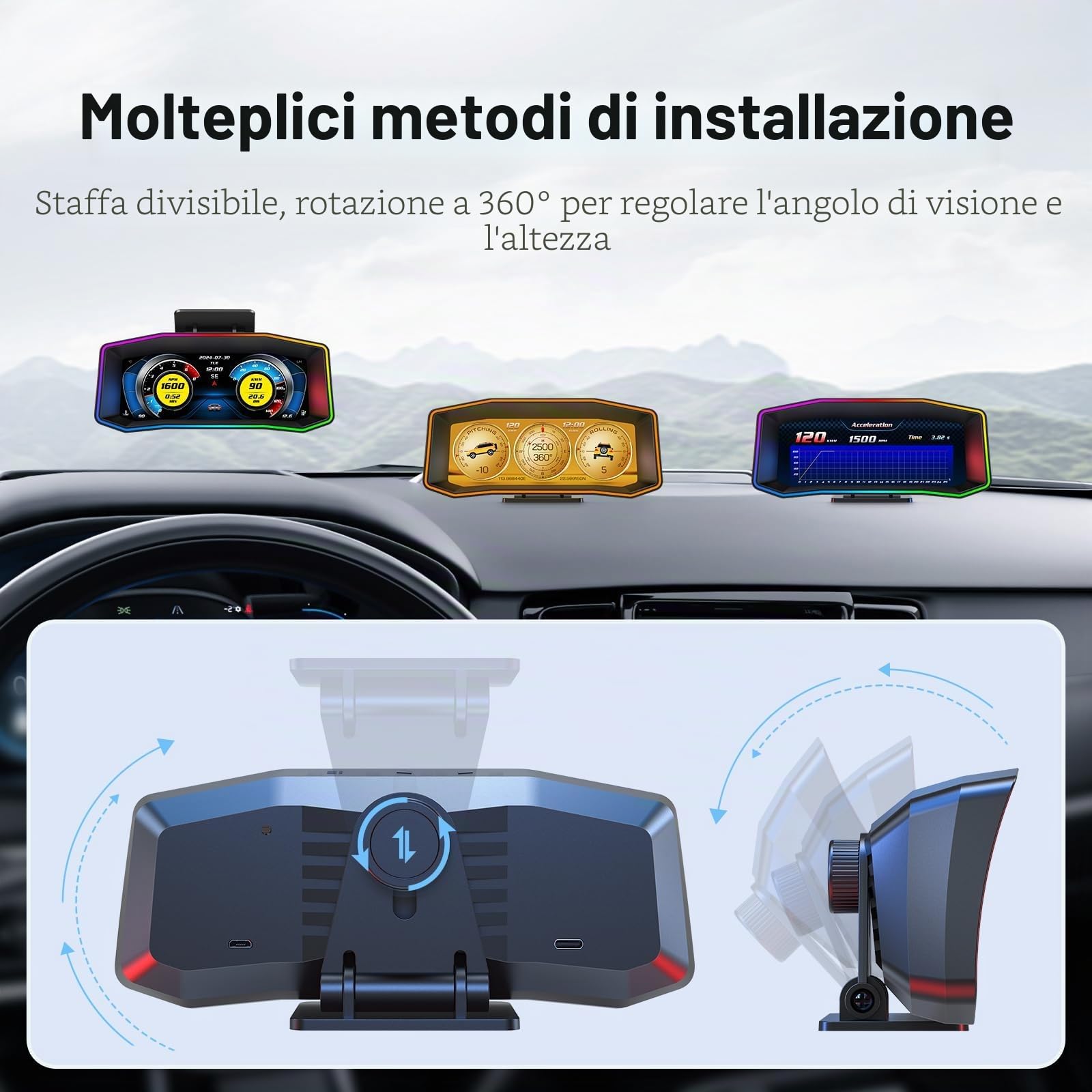 Auto Heads Up Display, Auto HUD P4, OBD+GPS Strumento intelligente, Tachimetro auto, Auto Speed Limit Heads Up Display, applicabile ai veicoli prodotti dopo il 2008