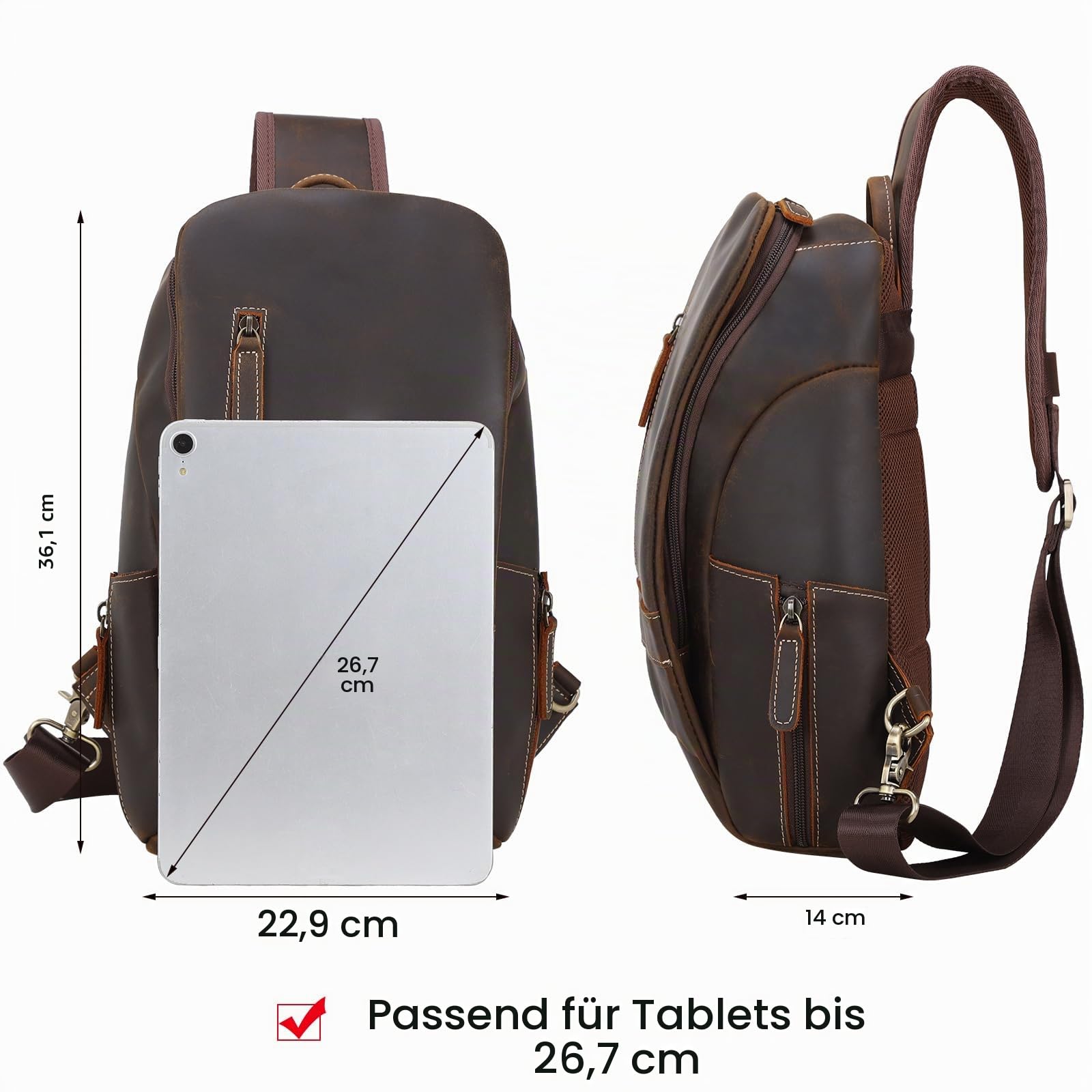 TIDING Brusttasche Herren Klein Leder Crossbody Schultertasche Sling Bag Umhängetasche Anti-Diebstahl Taschen für Outdoor, Camping, Reisen