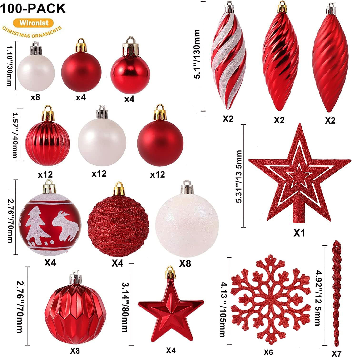 Valery Madelyn Lot De 100 Boules De Noël Incassables Pour Décoration De Sapin De Noël, Rouge, Vert, Blanc