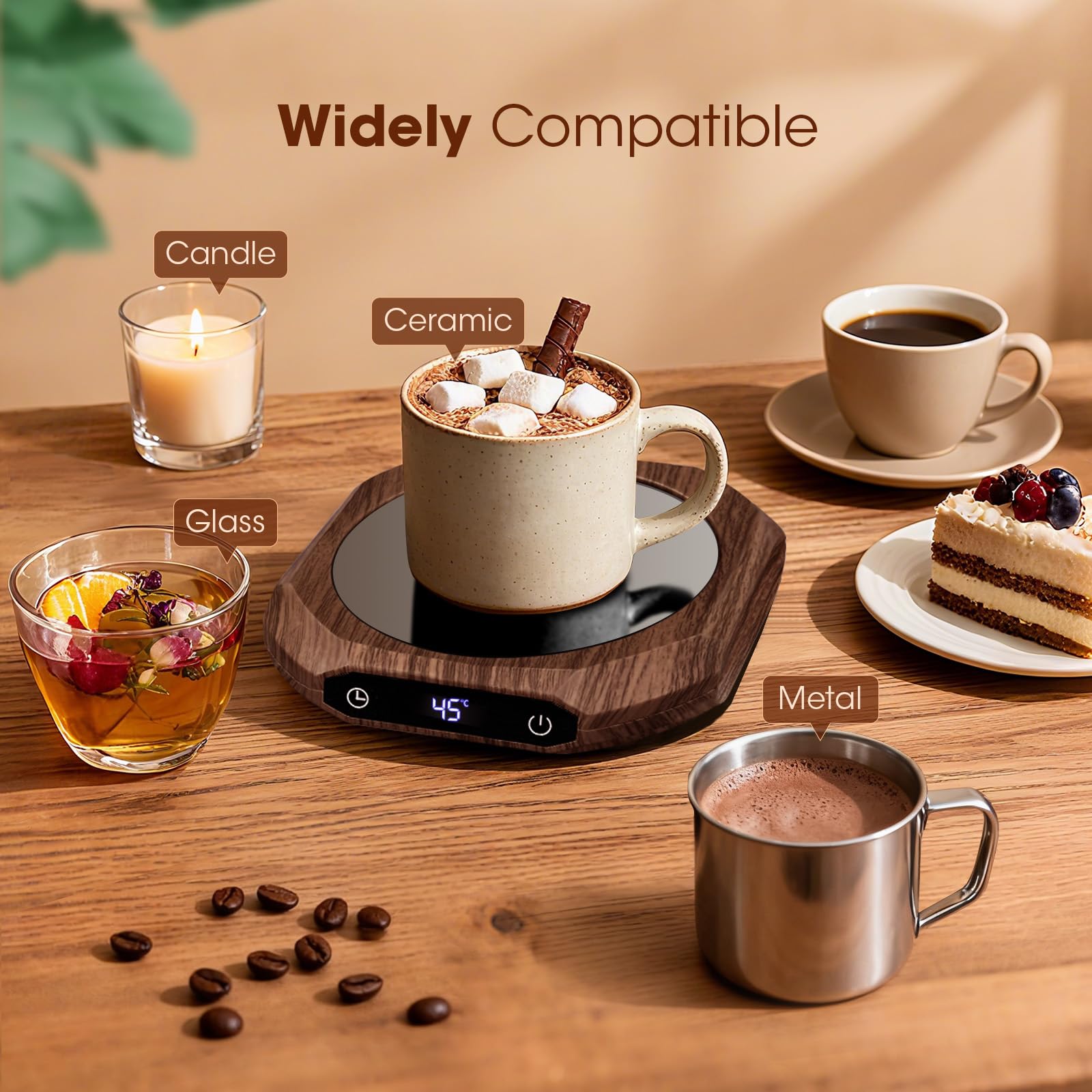 Calentador de café, calentador de café eléctrico para escritorio con 3 ajustes de temperatura, calentador de tazas para bebidas, bebidas, té, adecuado para oficina y hogar (Marrón)