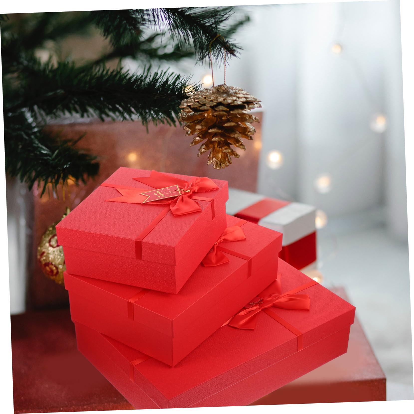 KOMBIUDA Scatole Regalo in Carta Coperchio 3 Pezzi Rosso Decorative