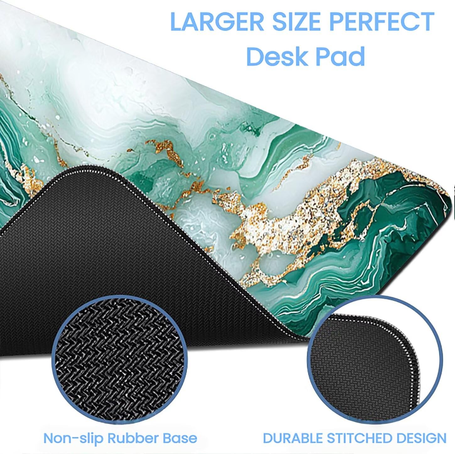 Lpfieonn Marmormuster Großes Schreibtischunterlage, XXL Schreibtischunterlagen, Blau XXL Wasserdicht Gaming Mousepad mit Vernähter Rand und Rutschfeste Gummibasis, für Hause/Büro 120x60cm PF-1681