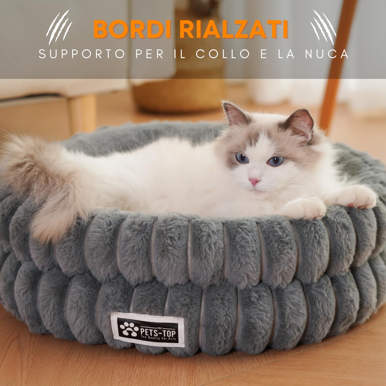 One PETS-TOP Cuccia gatto pelosa lavabile – Cat bed morbido e caldo per gatti e piccoli cani – Cuccia in peluche per interno (Grigio, 60 cm) (grigio, L 50 x l 50 x H 18 cm)