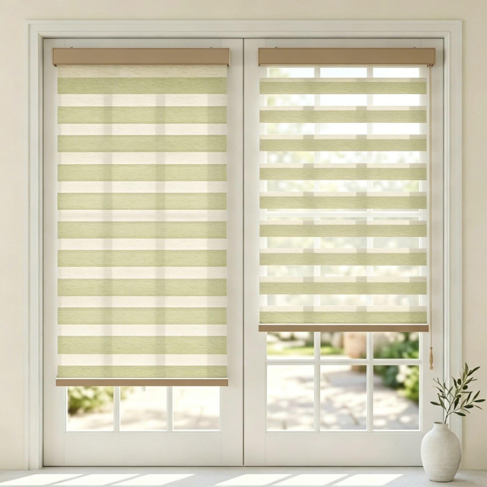 Store Enrouleur Jour Nuit, Rideau Zébré de Protection Solaire | Double Tissu avec Chaîne Réglable pour Fenêtre et Porte de Bureau, Blanc, 45 x 150 cm(Nature,W160cmxH122cm)