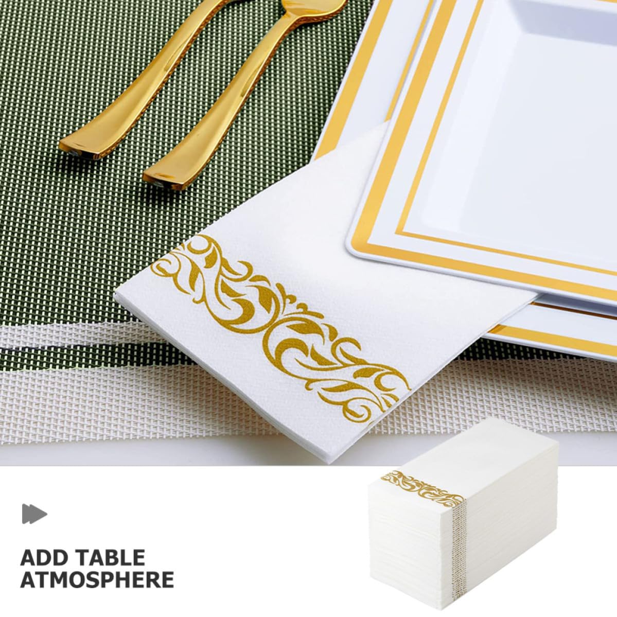 Goldene Papierservietten 40x30cm mit Elegantem Blumenmuster 100 Stück Einweg Servietten aus Papier und Extra Dicker Qualität für Hochzeit Party
