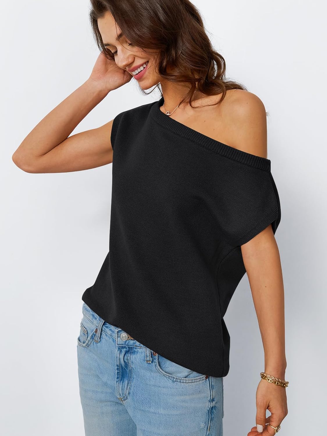 LILLUSORY Womens Summer Fashion Off The Shoulder Sweaters Vacation Trendy Going Out Tops Lightweight Knit Pullover 2025 - Image 3