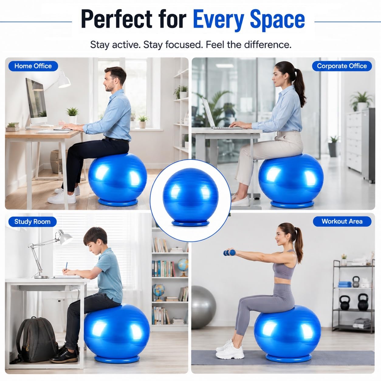 SRNSAEB Sedia a Sfera Sedia A Sfera Gonfiabile Ergonomica Per Seduta Attiva, Seduta Con Palla