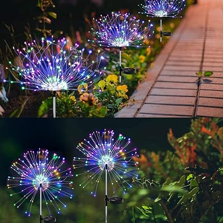 Citaaz Outdoor Solar Firework Light Starburst String Light 120LED Waterproof Garden Landscape Light 8 Modes Pathway Christmas Halloween Courtyard Decor(RGB-Round-2Pack)(Multi)