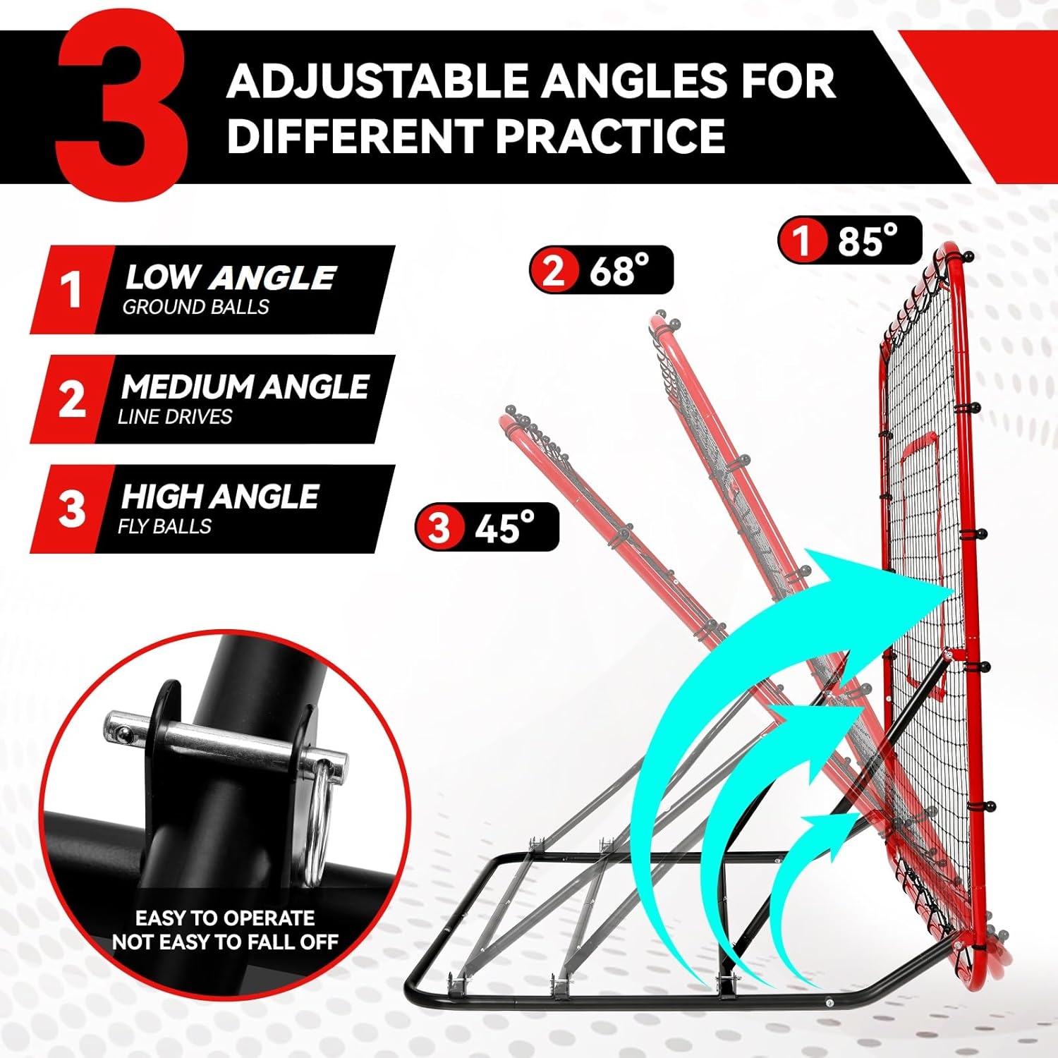 Baseball Rebound Net 48"x52" Bounce Back Net with 3 Adjustable Angles, Easy Storage Baseball Fielding Trainer with 4 Stakes, Volleyball Softball Pitch Back Rebounder for Indoor Outdoor