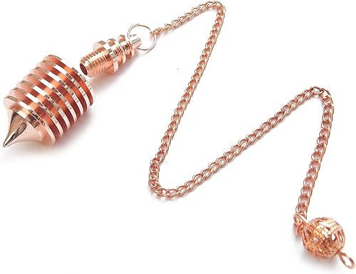 Péndulo de metal de cobre con punta de cono de 7 anillos, péndulo de meditación Reiki de radiestesia curativa, péndulo de adivinación.