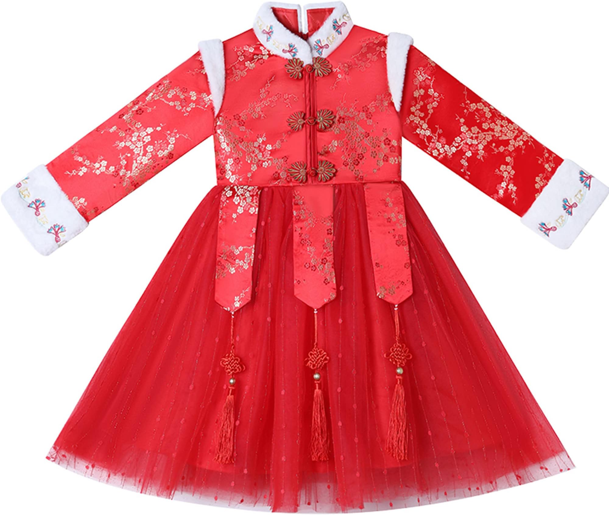 Face Dream Girls Chinese Cheongsam Tutu Dresses Retro Embroidery Princess Dresses 3-12T