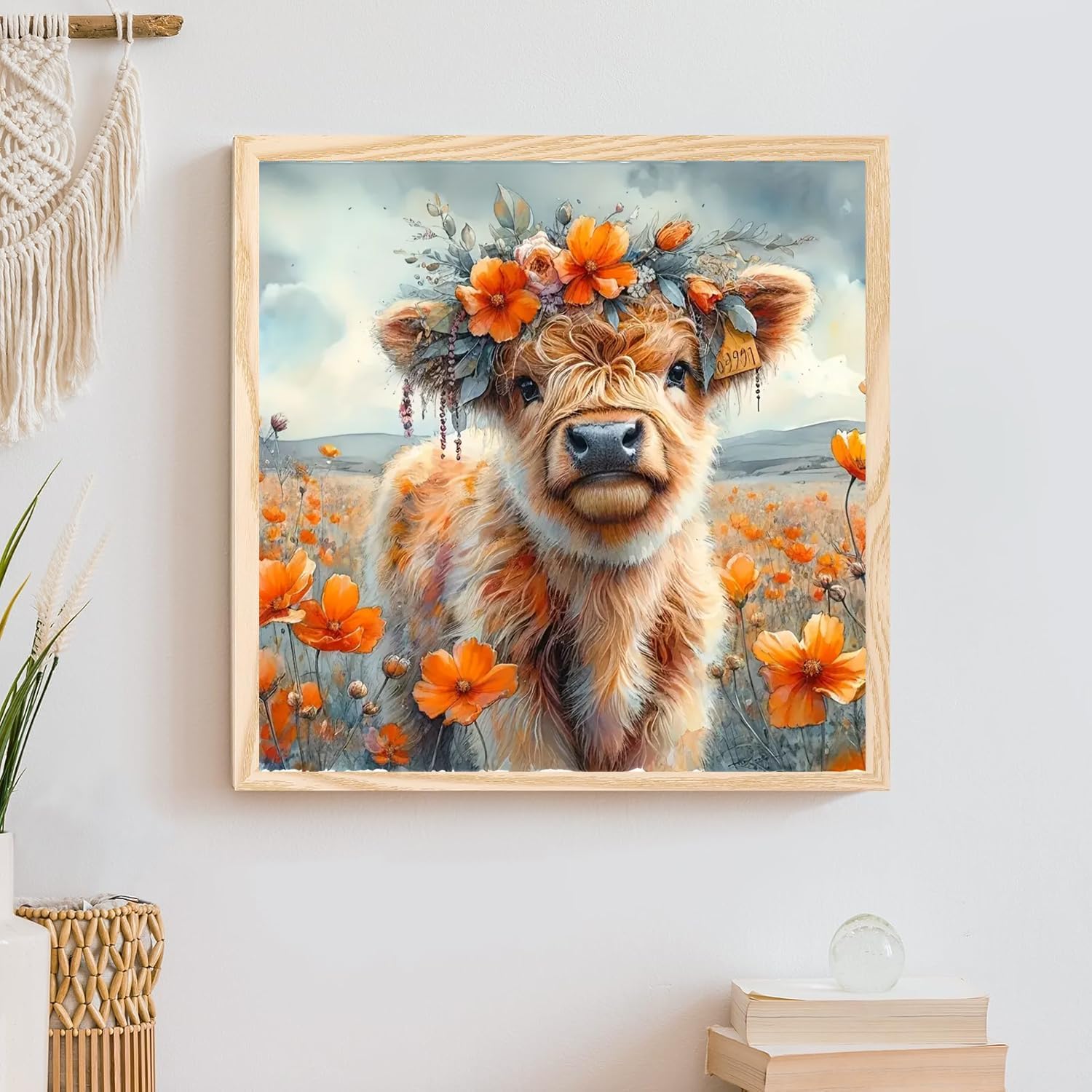 KTHOFCY 5D DIY Diamond Painting Kits for Adults, Highland Cow with Flower Full Drill Embroidery Cross Stitch Crystal Rhinestone Paintings Pictures Arts Wall Decor Painting Dots Kits 11.8X11.8 inch image 2