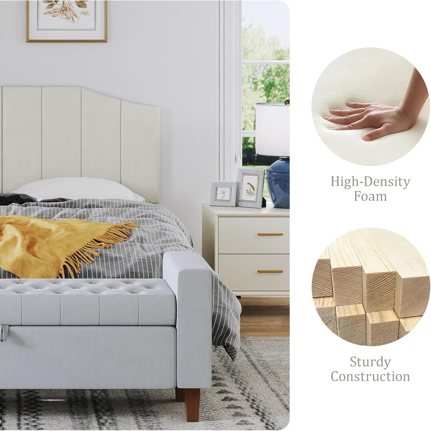 Furpopup Velvet Queen Size Headboard, Upholstered Headboard Queen/Full Size Wall Mount and Bed Frame Mount, Featuring High-Density Sponge Padding Luxury Texture Easy Assembly Comfort Style-Cream