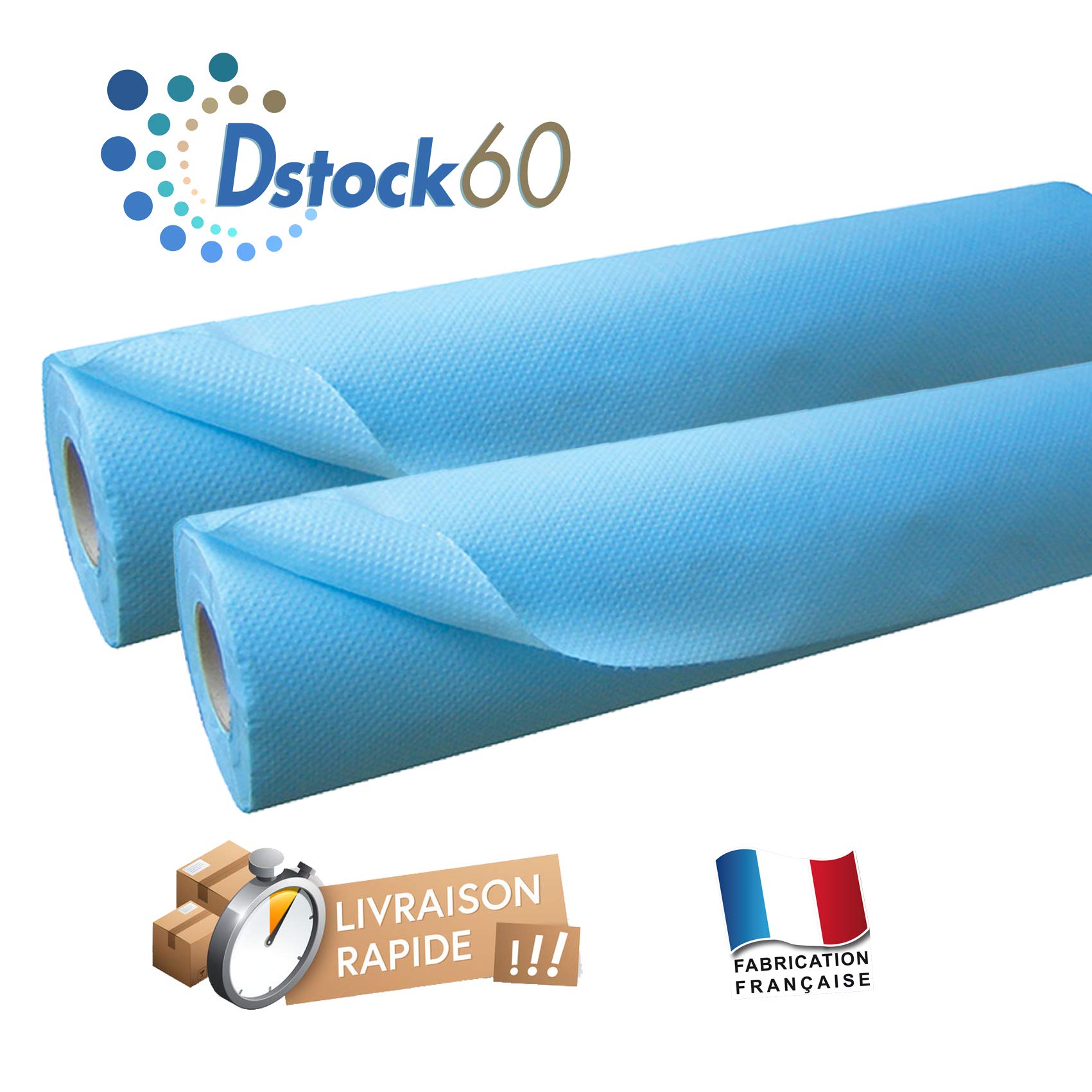 DSTOCK60 - DRAPS EXAMENS BLEUS PLASTIFIÉS - 70 X 190 CM - LOT DE 2 ROULEAUX