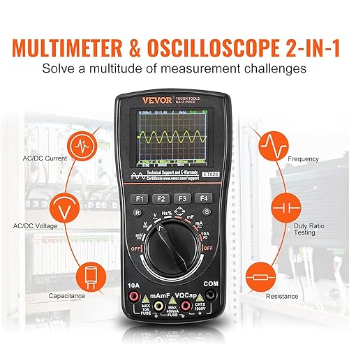 Miniatura 5 de VEVOR Osciloscopio digital de mano 2 en 1, frecuencia de muestreo de 2.5MSS, multímetro osciloscopio portátil de ancho de banda de 1 MHZ con bolsa