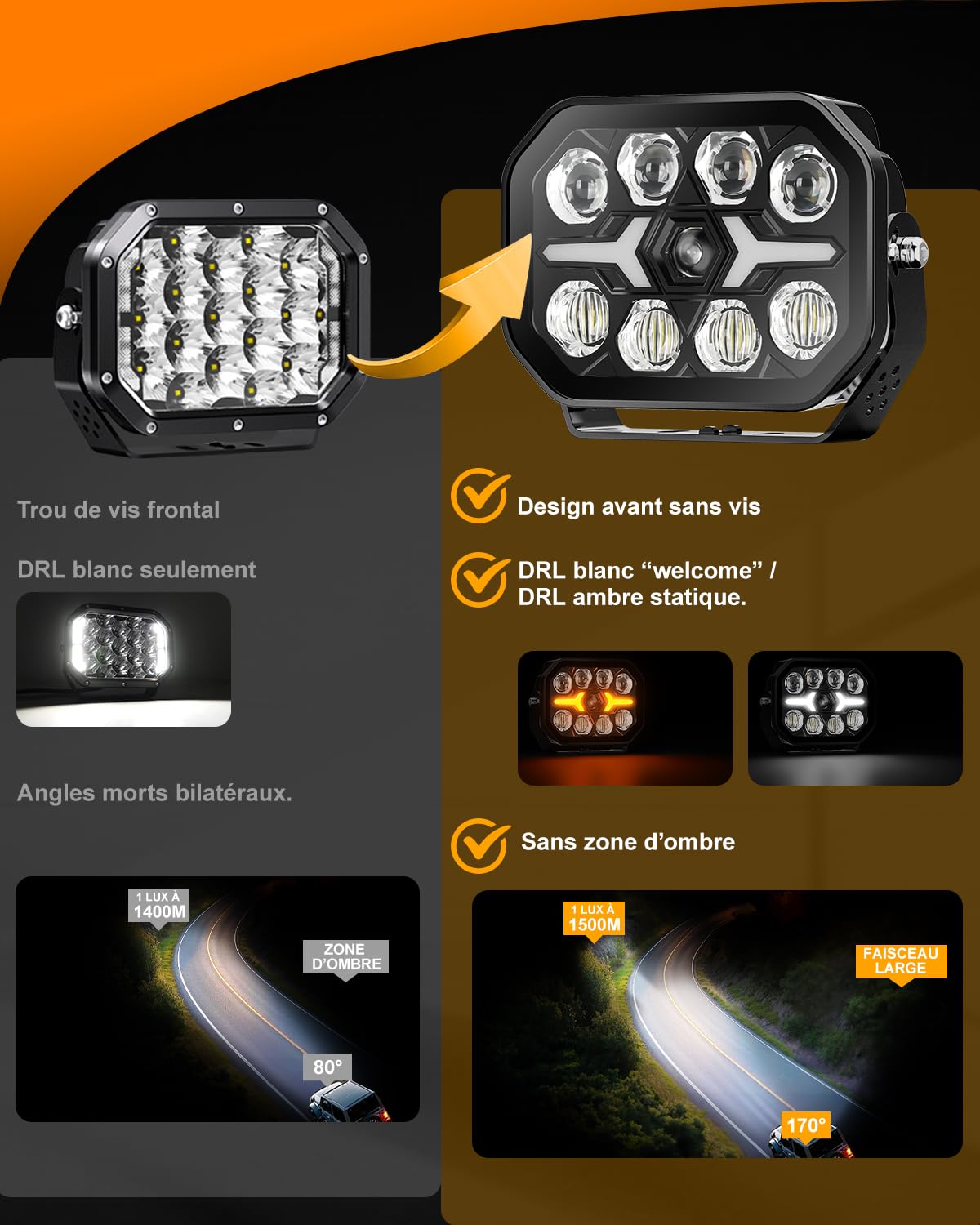 CO LIGHT 2pcs Luces de trabajo LED 6500K largo alcance, para tractores y maquinaria agrícola, 12V, 24V