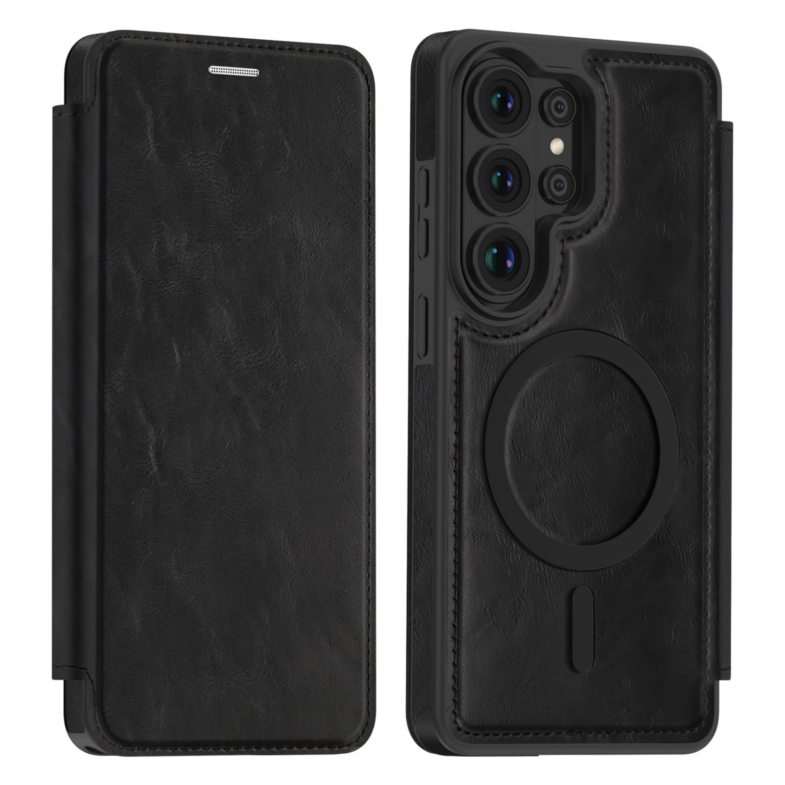 Case for Samsung Galaxy S26 Ultra Flip Case Compatible with MagSafe, PU Leather Wallet Phone Case with Card Slot and RFID Protection - Black