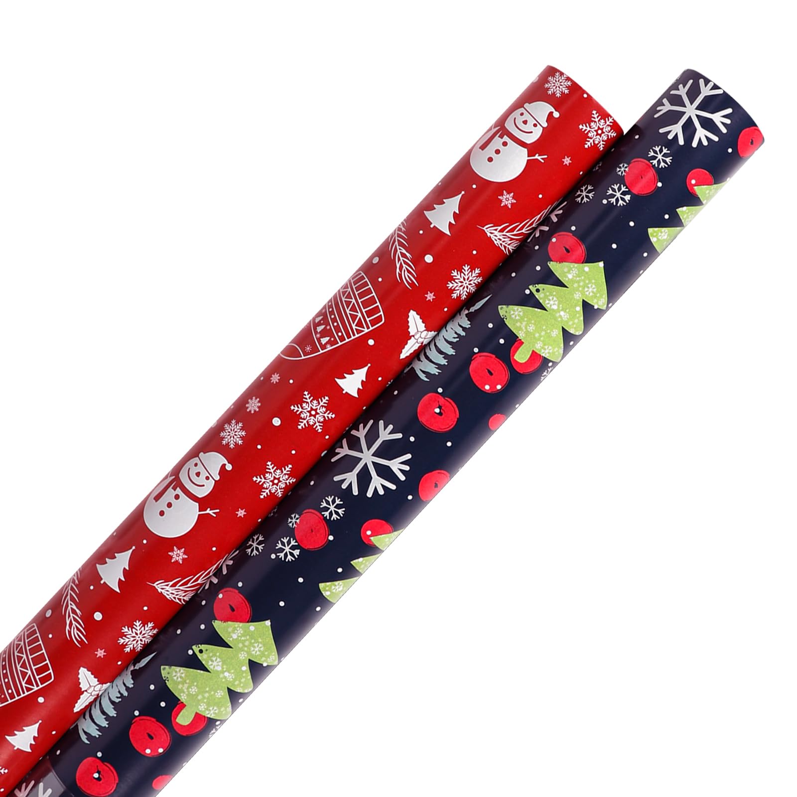 JinhzWin Christmas Wrapping Papers Rolls (2 Rolls: 82 sq. ft. ttl.) Large Roll Holiday Gift Wrap Paper(30 Inch X 394 Inch) with Winter Snowman, Snowflakes, Christmas Tree Red Berries Christmas Socks(pack of 2)