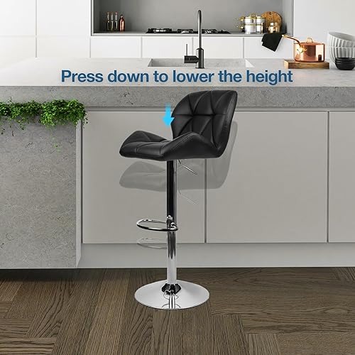Miniatura 7 de ARTETHYS Juego de 2 sillas de bar de piel sintética con altura ajustable giratoria de 360 grados, color negro
