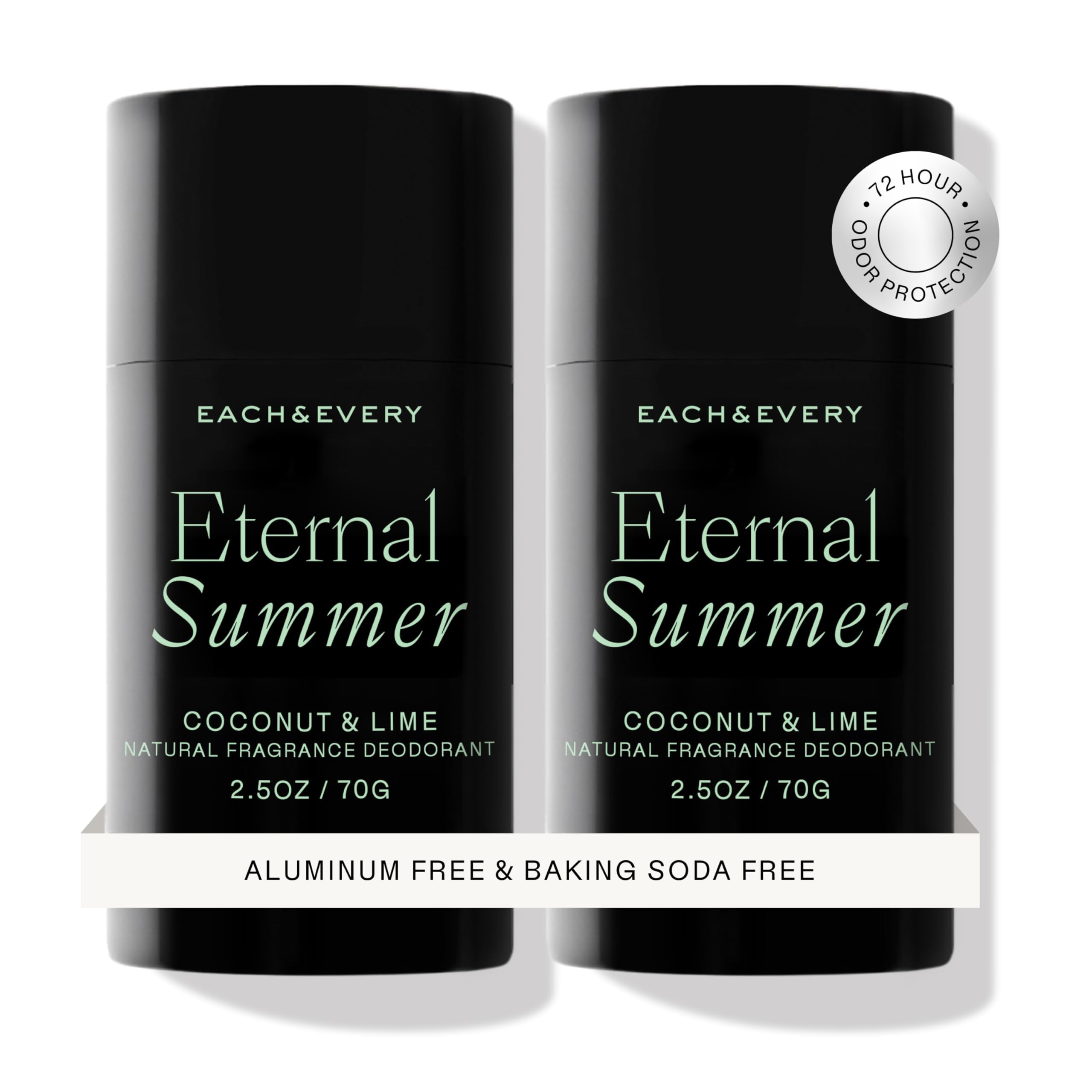 Each & Every Aluminum Free Deodorant for Men & Women, Coconut & Lime - All Natural Deodorant for Sensitive Skin, EWG Verified - Clean, Baking Soda-Free, Plant-Based Fragrance - 2.5oz, 2 Pack