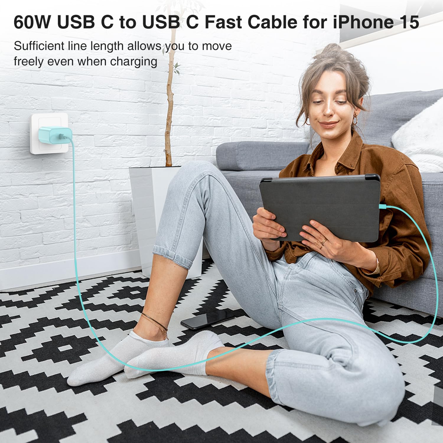 Blocco di ricarica per iPhone 16 15/3 m tipo C a C cavo lungo, USB C spina di ricarica rapida per Apple iPhone 16 Pro Max/16 Plus/15 Pro Max, iPad 12,9/11" 4/3th/Air/Mini, adattatore di alimentazione
