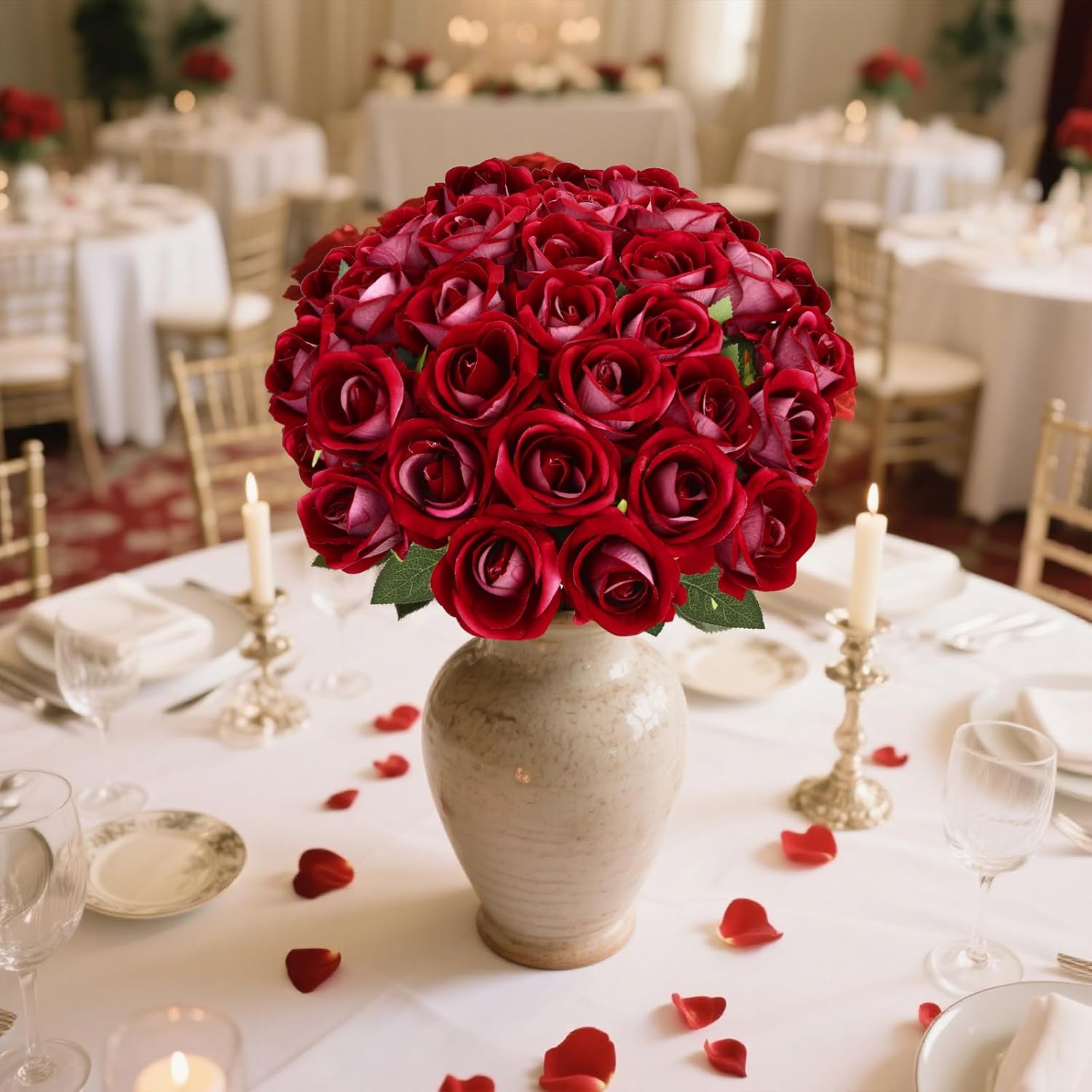 MERIXMAS Roses Artificial Flowers, Fake Velvet Silk Roses in Bulk for Home Decor Indoor, Fake Roses Realistic Flowers with Stems for Wedding Centerpiece Party Decor (24, Purplish Red)