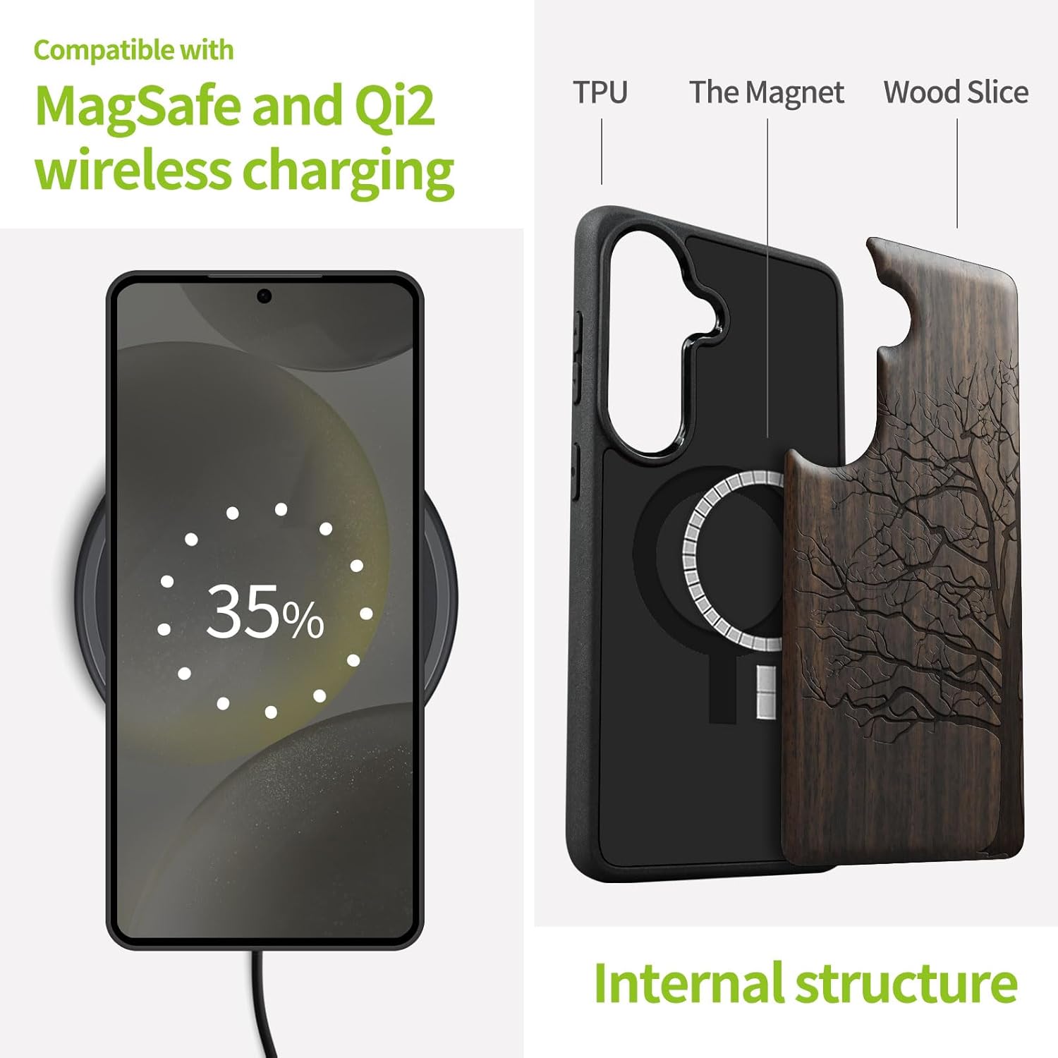 Carveit Magnetic Wooden Case for Samsung Galaxy S26 Case 2026, TPU Shockproof Cover & Wood Artisan Engraved, Compatible with MagSafe Wireless Chargers (The Bare Tree) Blackwood