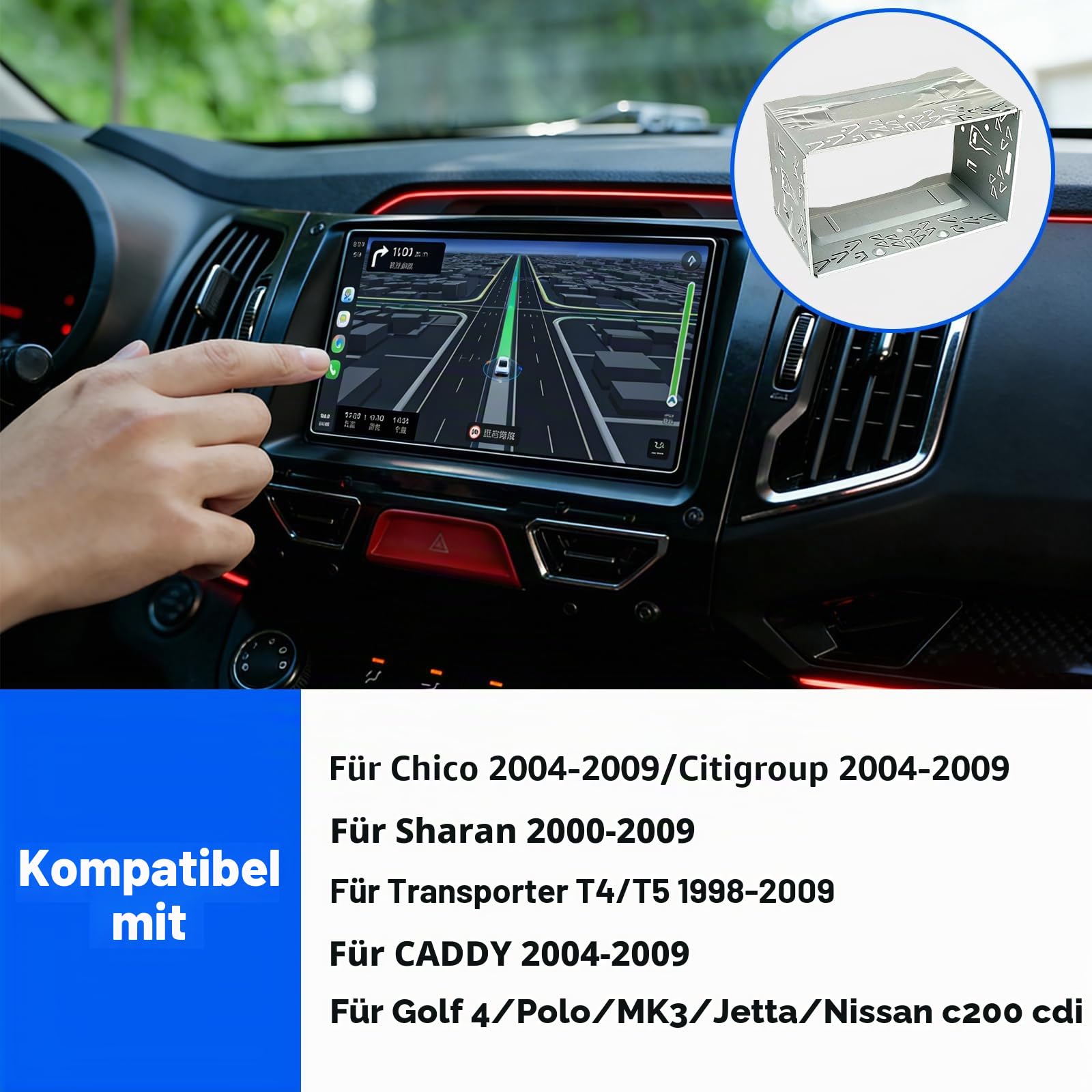 Doppel DIN Einbaurahmen, 2DIN Universal Design Metallrahmen, Autoradio Einbausatz Kompatibel mit VW Jetta, Skoda Golf, Passat, Polo, Peugeot, Smart, Auto DVD Player