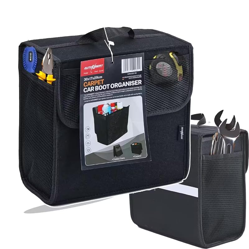 Organizador de Porta-Malas Dobrável em Feltro OEMASSIVE, 30,5 x 30,5 x 17,8 cm, Preto, para Honda CRV, Civic, Accord, Ford Focus, Fusion, Toyota RAV4, Jeep, SUV, caminhão, sedã e van