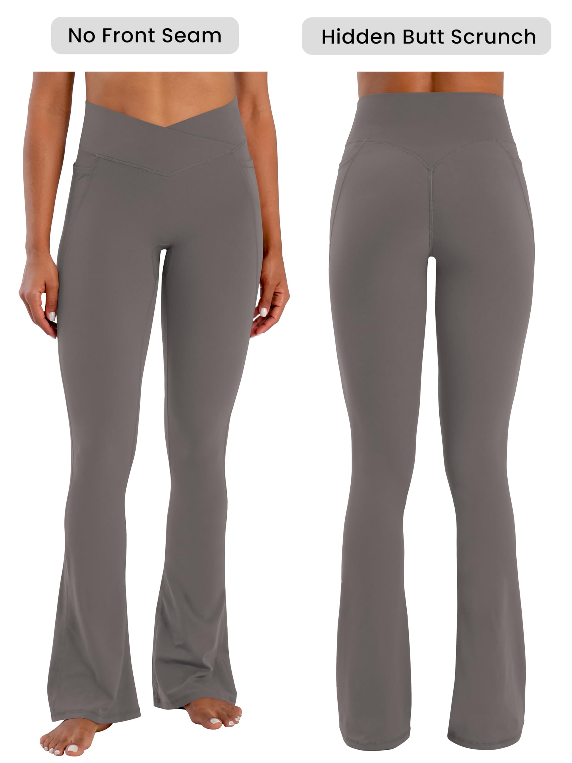 Sunzel Leggings da donna con tasche senza cuciture frontali per il controllo della pancia, mini pantaloni da yoga svasati