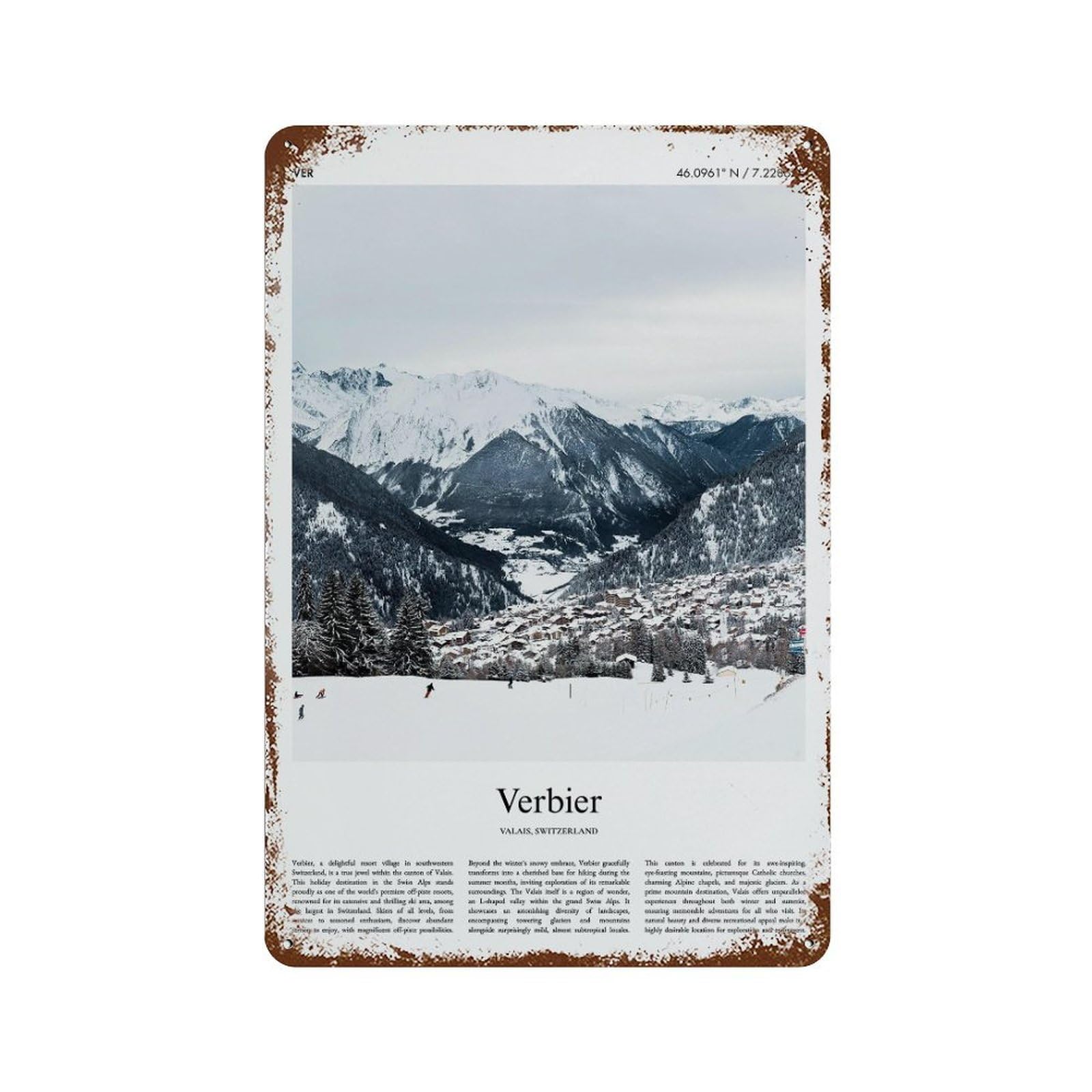 xiaoxiaoshen Verbier Valais, Switzerland City Scenery Wall Decor Art Metal Tin Poster Modern Home Decor Art Home Bar Shop Decorations Vintage Sign 30x20cm