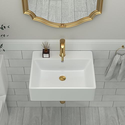 Miniatura 32 de Fregadero de baño de porcelana de cerámica rectangular de 24 x 14 pulgadas sobre mostrador, lavabo de arte blanco y negro Blanco