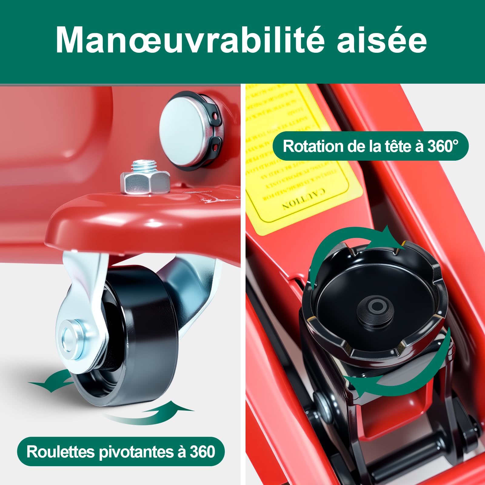 HYCHIKA Cric Hydraulique 3T Professionnel, Cric Voiture avec Roue Pivotante 360°, Levage 135-370mm pour Changement de Pneus (Voiture, SUV)
