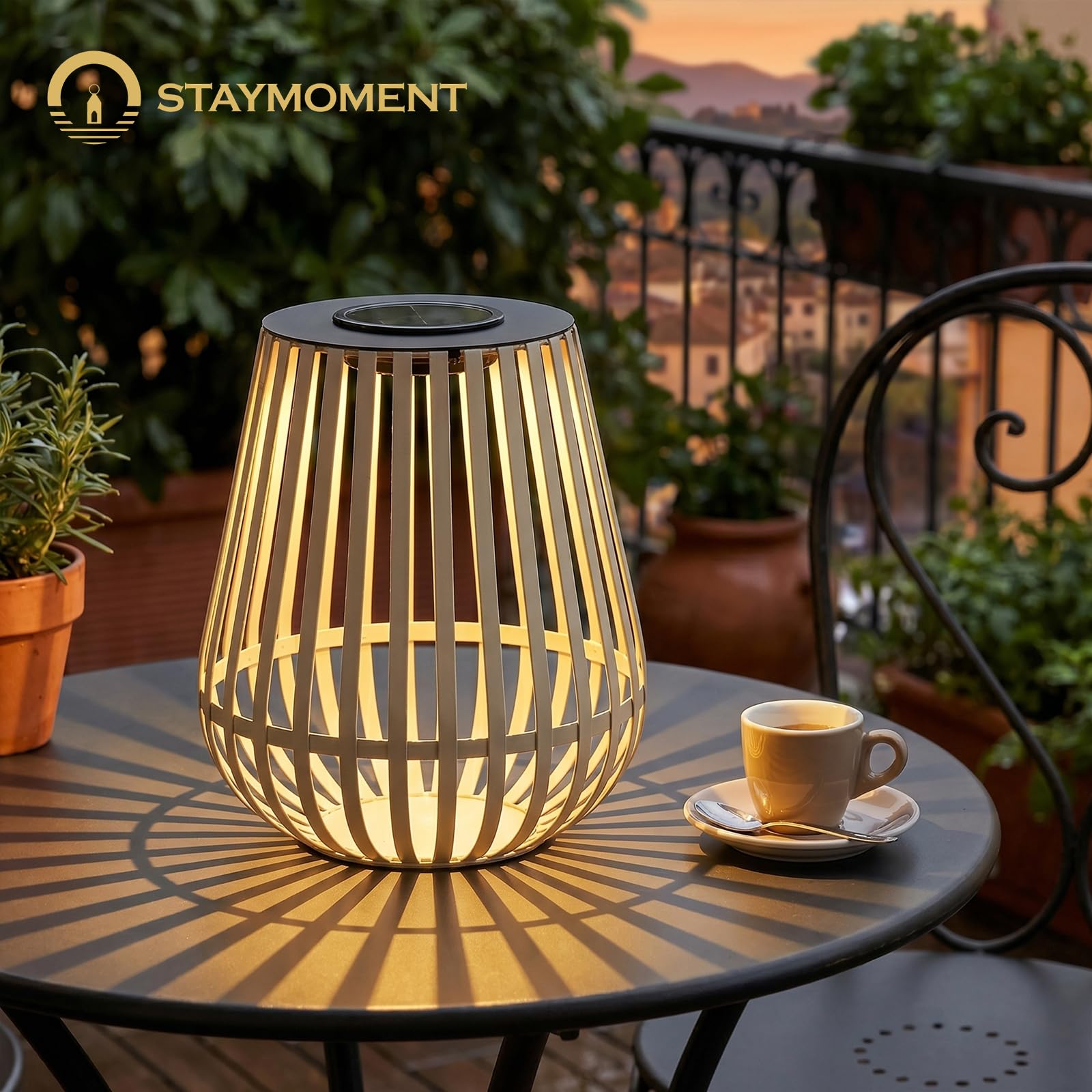 Große Solar Laterne Outdoor: Aufladbar Garten Laternen für draußen wetterfest aus hochwertig Metall Gartendeko Solarlampe als Balkon Deko modern