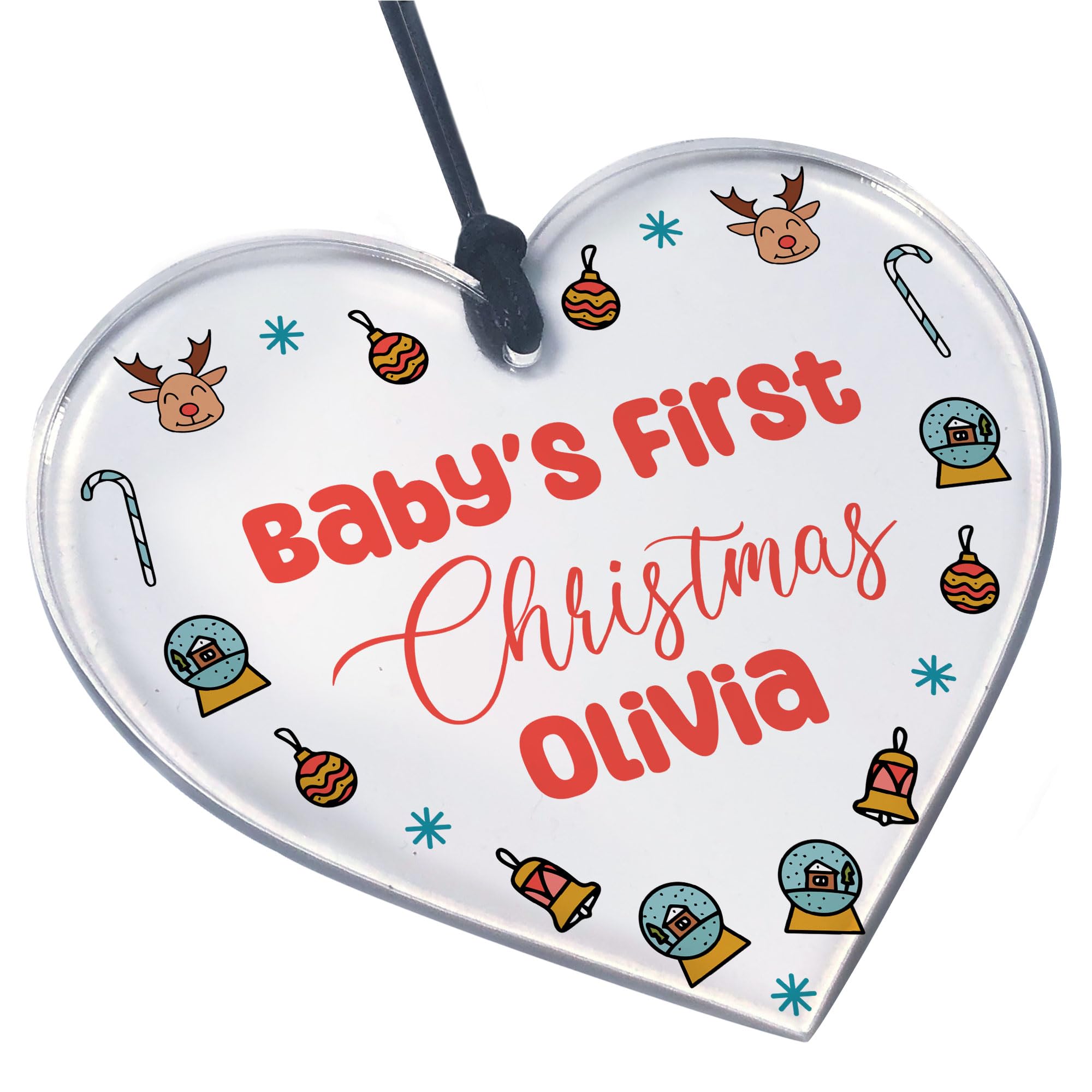 Red Ocean Babys First Personalised Heart Christmas Tree Decoration Baby Girl Boy 1st Christmas Decoration