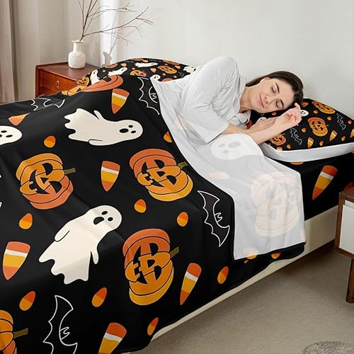 Miniatura 3 de Lindo juego de sábanas de calabaza de Halloween para niños, juego de cama de sombrero de caramelo de dibujos animados, juego de cama divertido de