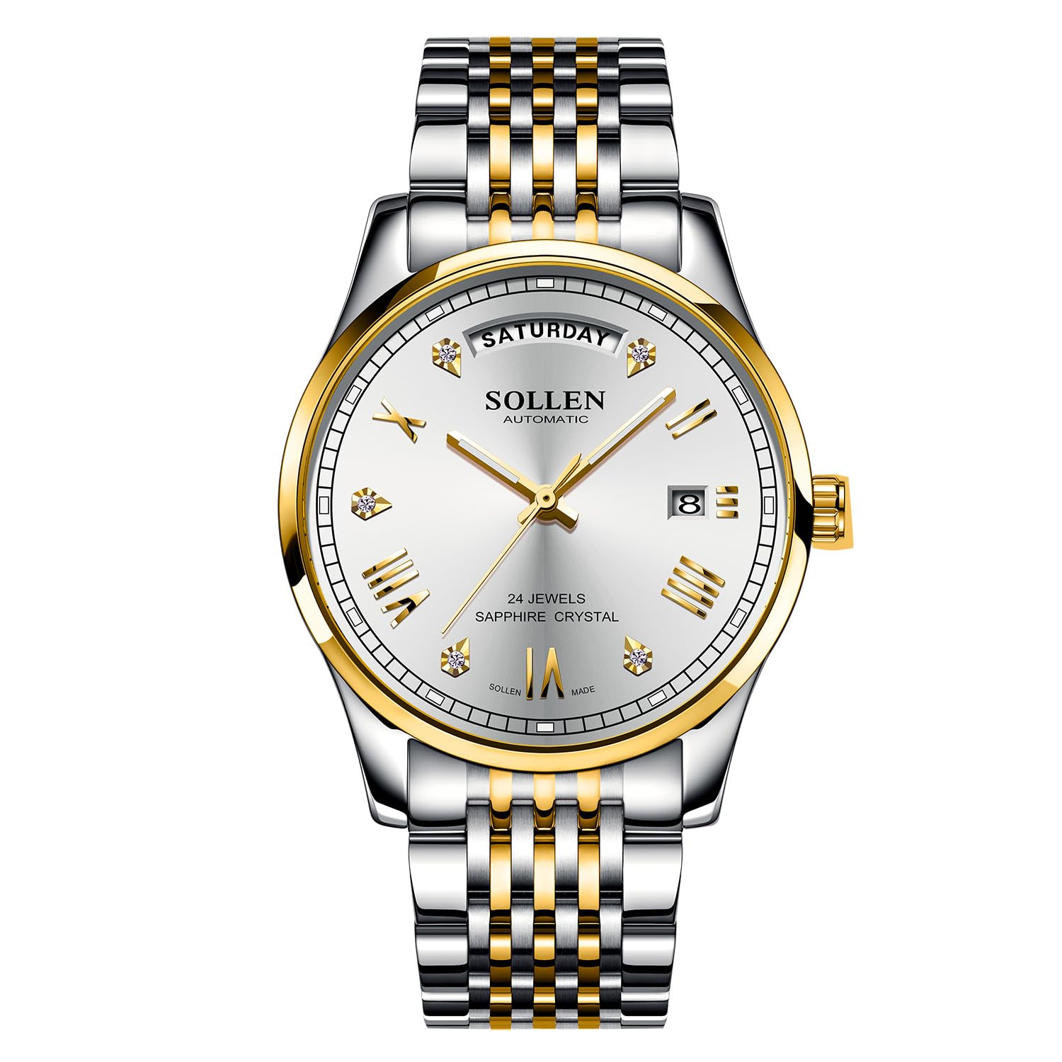 SOLLEN Automatic Watches for Men, Classic Business Mens Wrist Watch, 3 ATM Waterproof Luxury Mens Self Winding Watch, Silver-9016, Classic (B0C7TS5L4J) Amazon Price History, Amazon Price Tracker