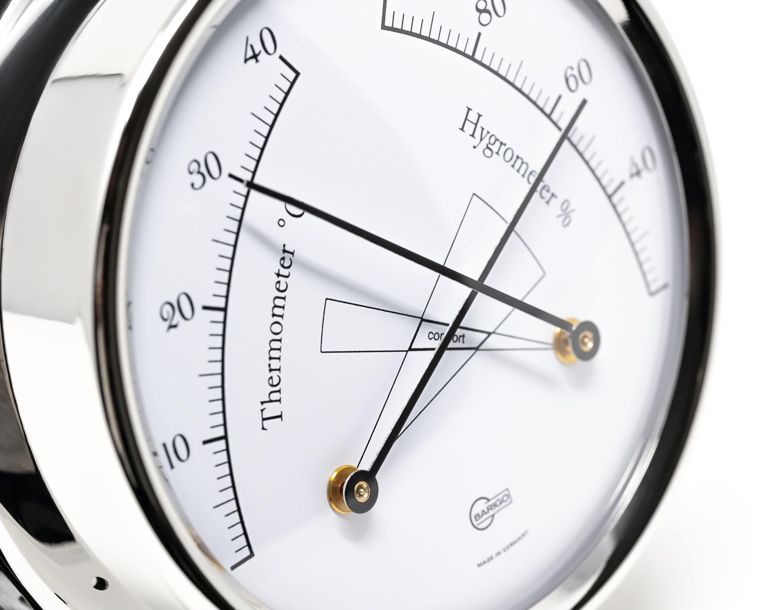 BARIGO 983RFPO TEMPO - Termoigrometro sintetico, 110 x 35 mm, misuratore di precisione con termometro bimetallico, in acciaio inox lucidato