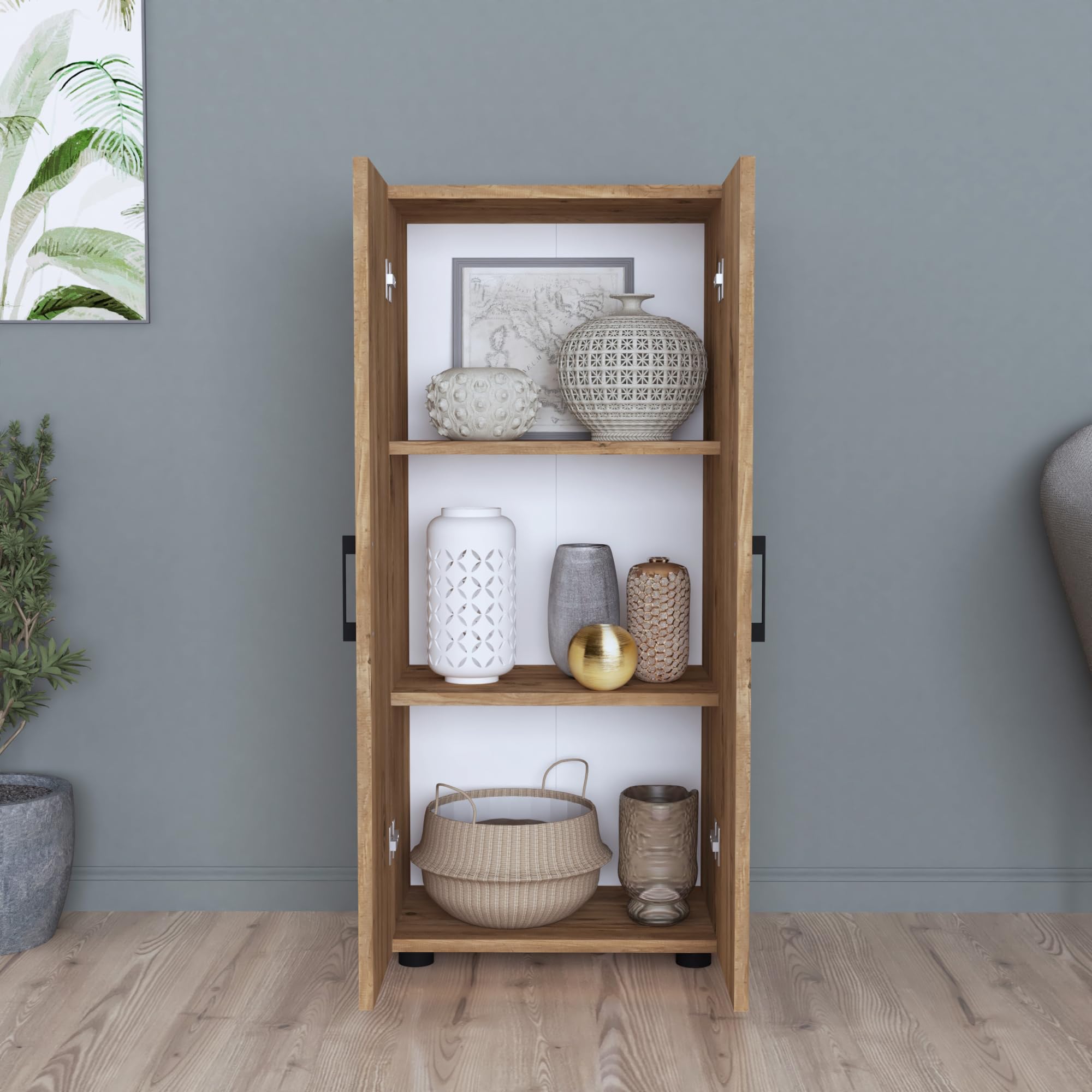 [en.casa] Armadio Stretto a 2 Ante Con 4 Ripiani - Mobile per Guardaroba e Ingresso - 108 x 49 x 32 cm - Effetto Rovere