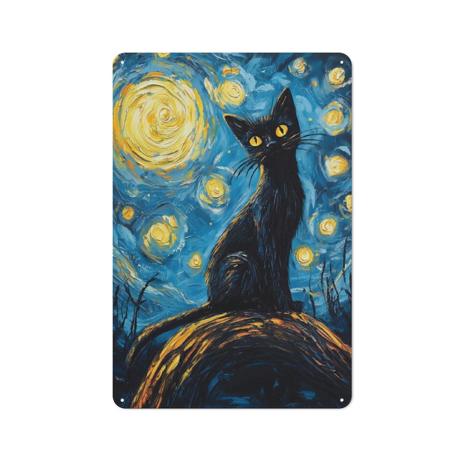 Junmoney Black Cat Starry Night Sky Shed Style Rustic Tin Sign 30X20cm Featuring Utility Space Decor For Conservatory, Home Bar Or Utility Room