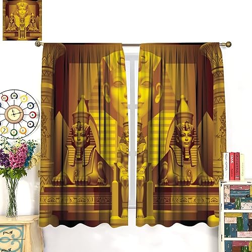 Miniatura 3 de Cortinas egipcias, faraón egipcio antiguo, esfinge, pirámide sagrada, cortinas con estampado dorado para dormitorio, sala de estar, bolsillo para