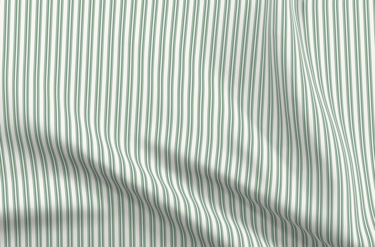 Spoonflower Fabric - Sage Stripe Ticking Pin Traditional Classic Cream Green Country Rustic Printed on Upholstery Velvet Fabric Fat Quarter - Upholstery Home Decor Bottomweight Apparel
