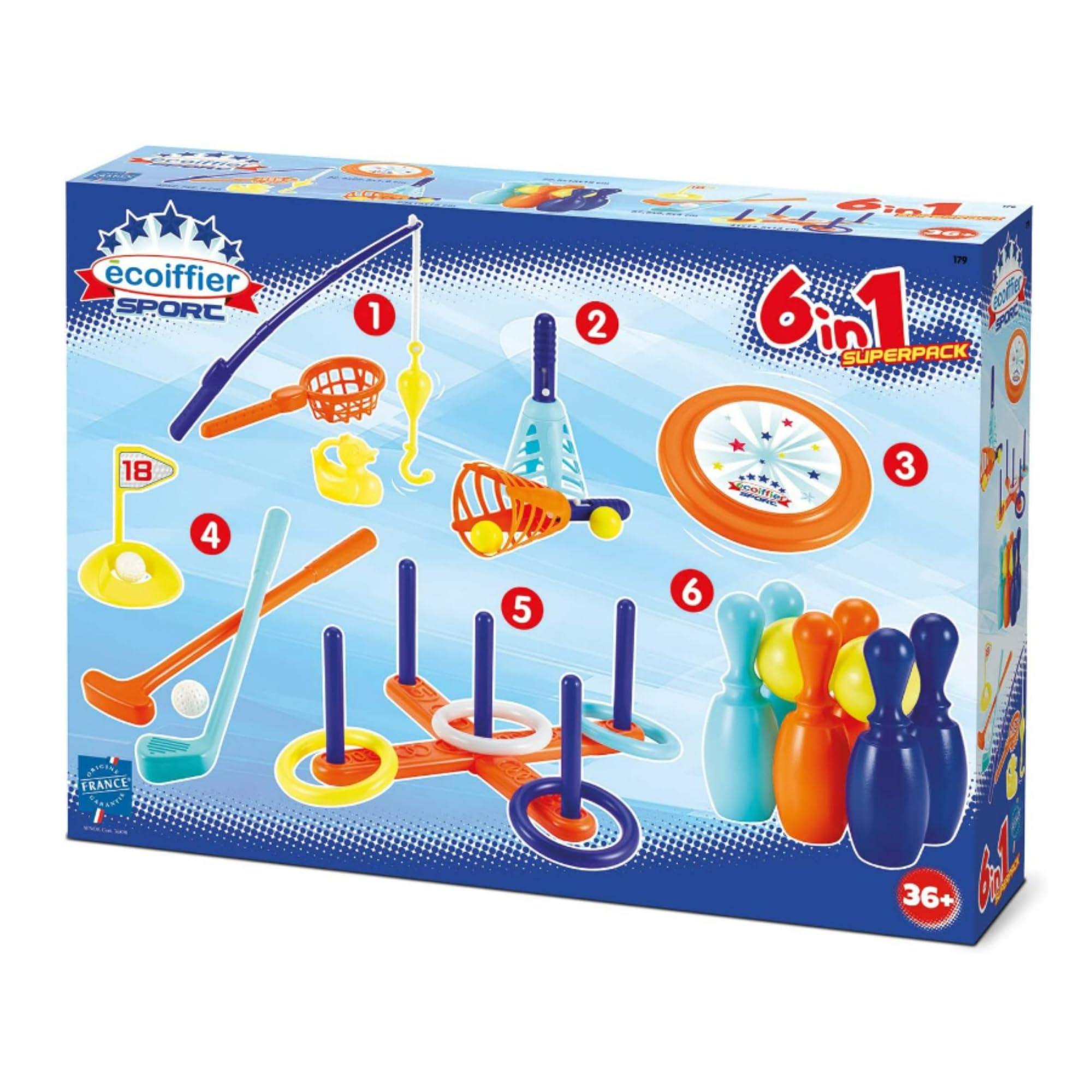 Ecoiffier Spielzeug – 179 – Sportkoffer 6 in 1 Spielzeug – Spielset für Kinder – ab 36 Monaten – Herkunft Frankreich