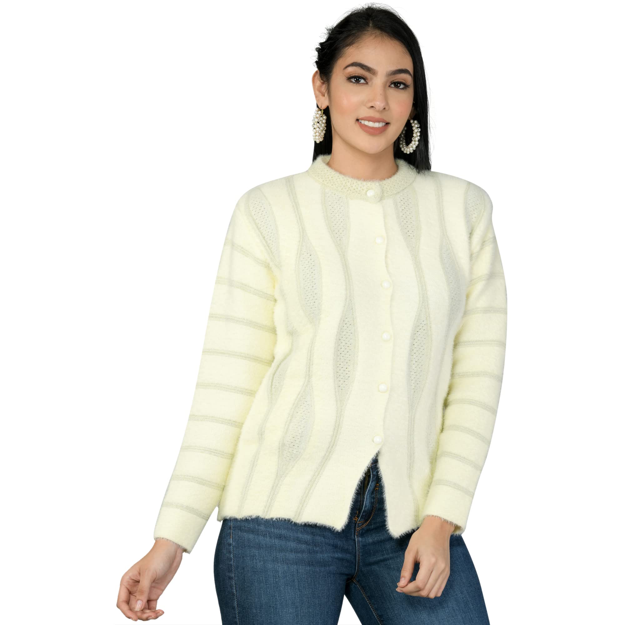 lady willington Women Woolen Round Neck Cardigan Sweater Rabbit Soft Wool Hair Cardigan Winter Wear Pure Wool Cardigans for Women Free Size Cotty Warm Cardigans with Side Pockets-picture-23