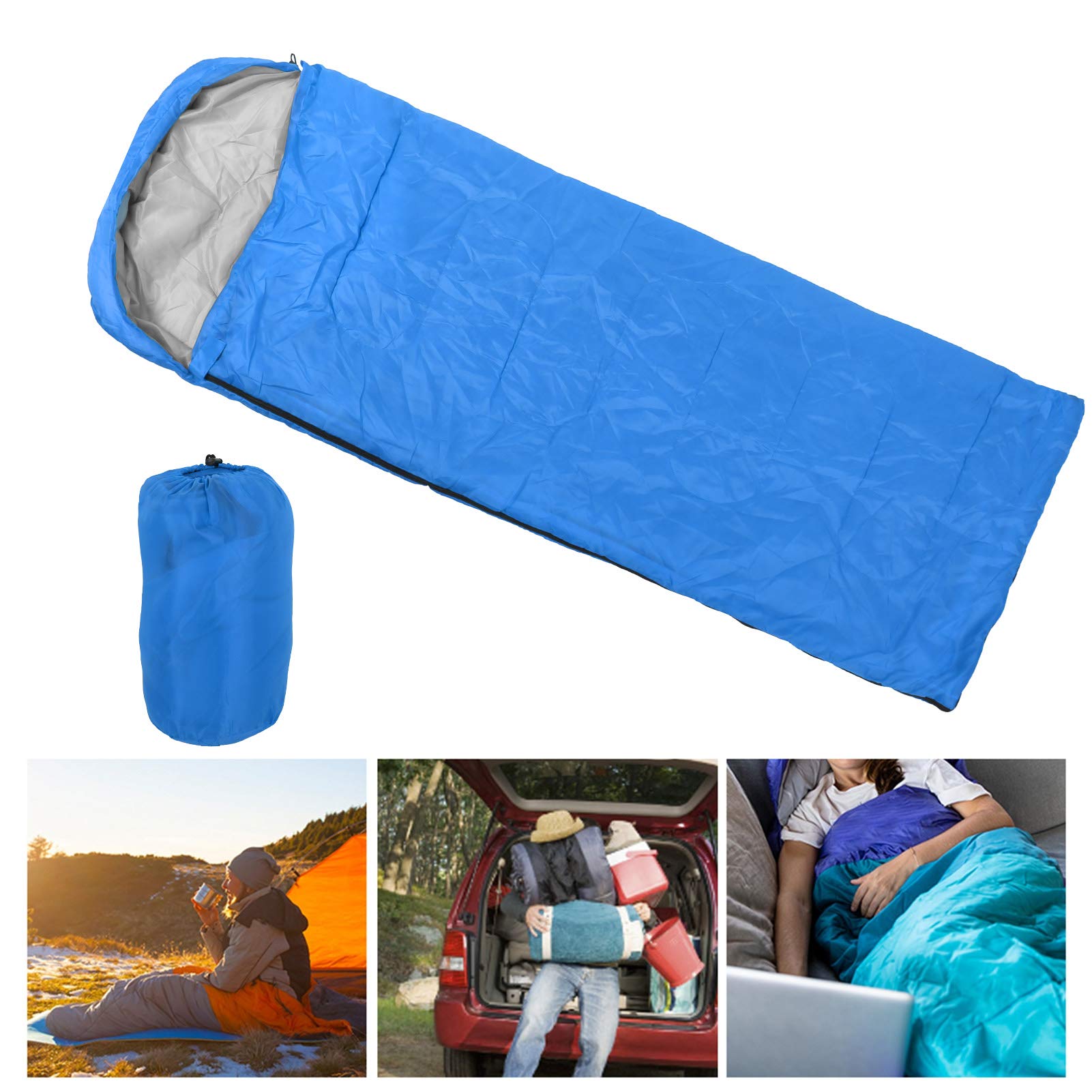 Sleeping Bag, Portable Lightweight Outdoor Sleeping Bag with Hood for Camping Hiking Backpacking (Blue)