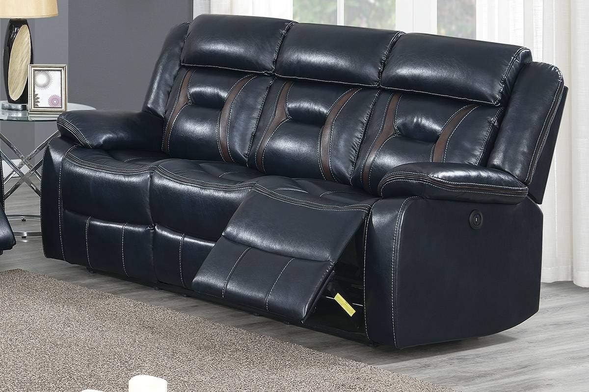 Sarajevo 2 Pieces Power Motion Reclining Sofa Set in Ink Blue Gel Leatherette