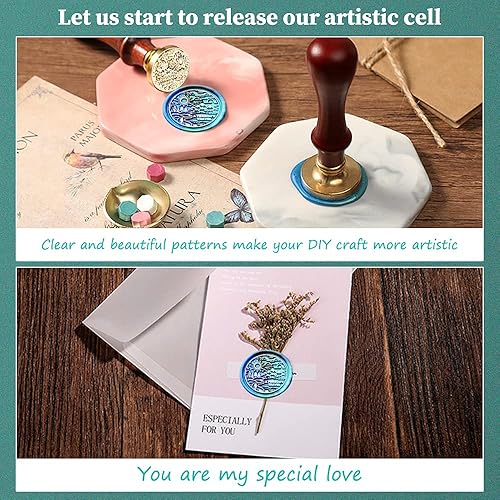 Miniatura 5 de Sello de cera con cabeza de latón extraíble de 1.181 in y mango de palisandro, sello de cera personalizado retro vintage para invitaciones de sobres