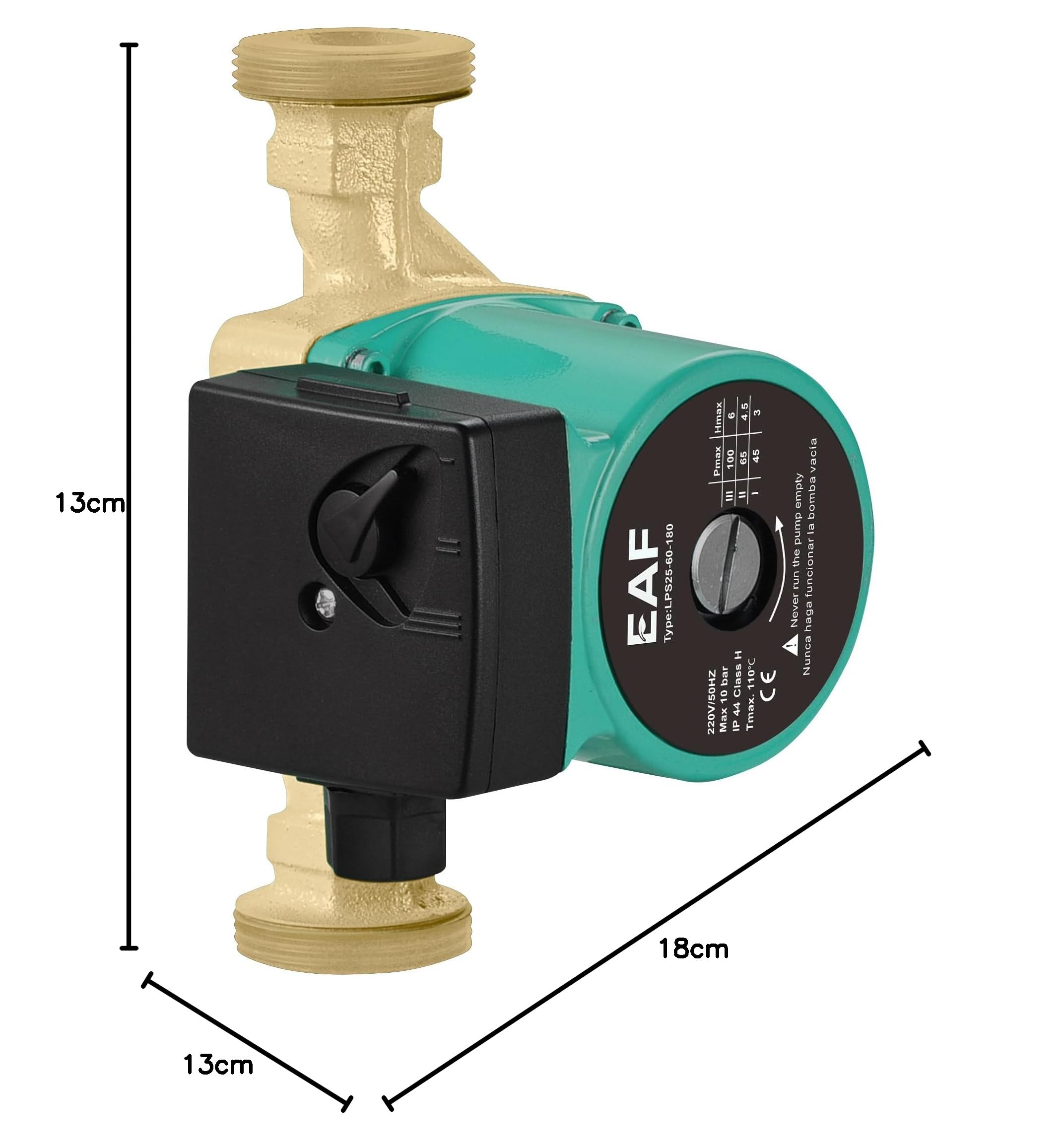 EAF25-60/180 – 3 Velocidades, Latón, Conexión G1½″, 180 mm - Bomba Circuladora y Presurizadora Automática |Bomba Recirculación de Calefacción y Agua Caliente, Calefacción, Radiadores y Suelo Radiante